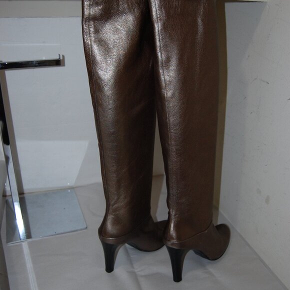 US8❤️Stuart Weitzman Bronze Metallic leather Knee High Heels Tall OTK Boots - Picture 1 of 11